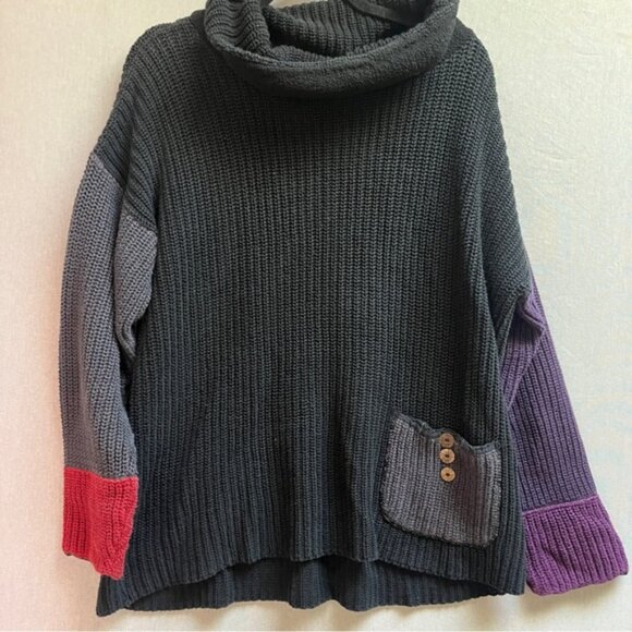 Margaret Winters Colorblock Turtleneck Cotton knit Sweater Sz M - Picture 1 of 7